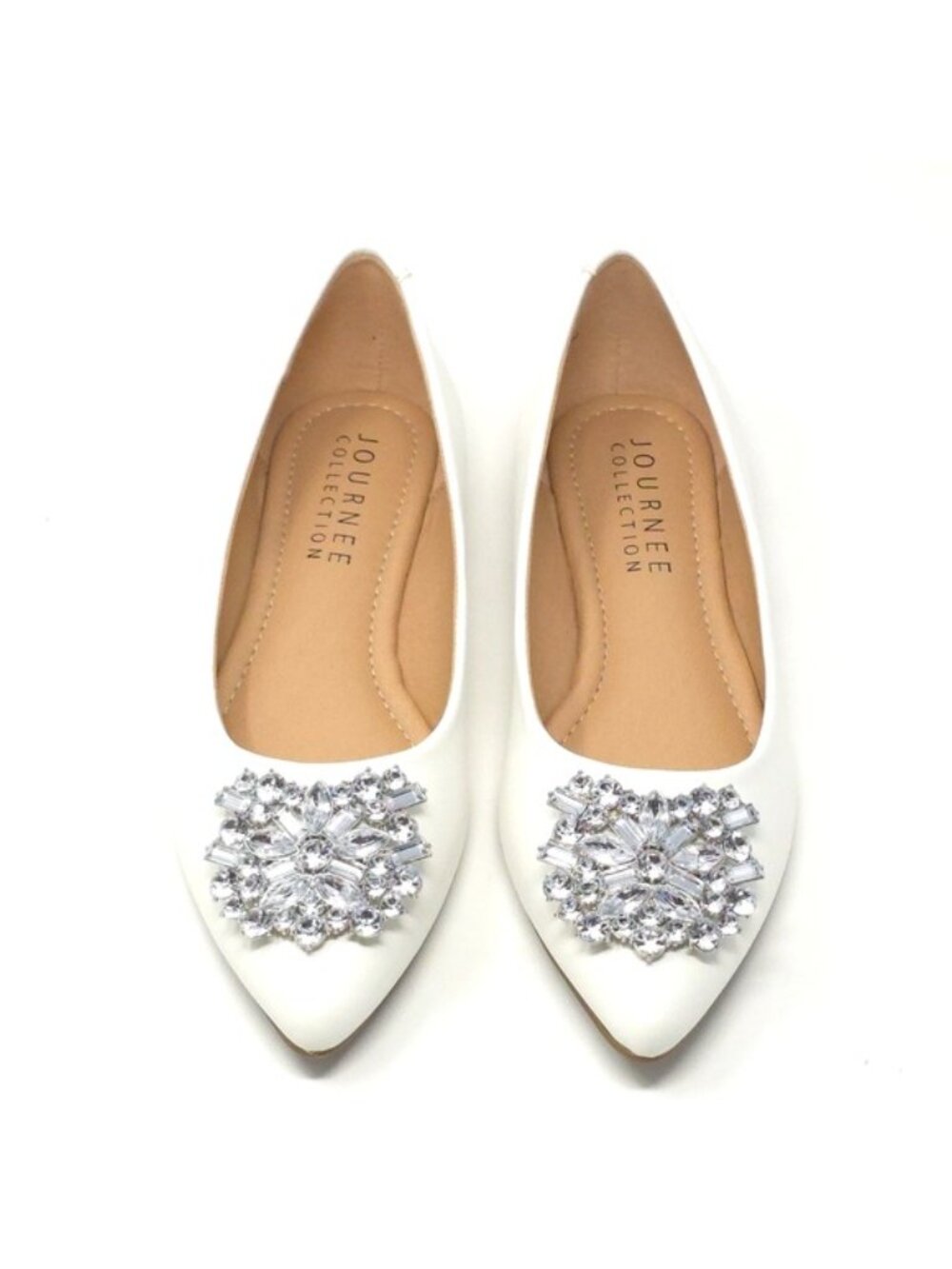 Brinley Co. Jewel Pointed Toe Ballet Flats Ivory Faux Leather Size 7.5M - Picture 4 of 10